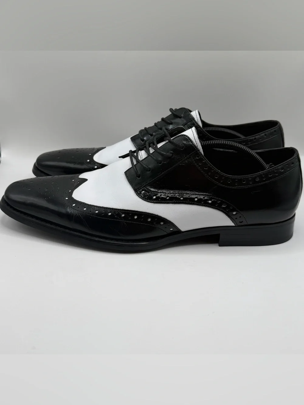 Stacy Adams Black and White Two-Tone Wingtip Oxfords